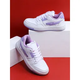 TRASE Women Purple & White Round Toe Lace Up Colourblocked Synthetic Sneakers