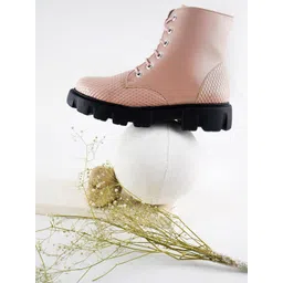 Try Me Women Textured Platform-Heeled Chunky Boots