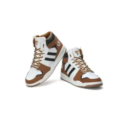 Field Care Men White & Tan Colourblocked Lace Up Round Toe PU High-Top Sneakers
