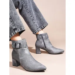 SHUZ TOUCH Women Denim Block-Heeled Boots