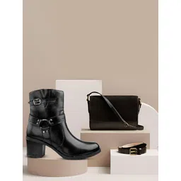 Bxxy Women High Ankle Zipper Boots With Buckle Closure