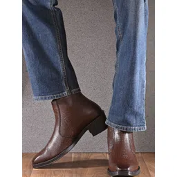 Roadster Men Brown Square Toe High Top Block Heels Synthetic Leather Chelsea Boots