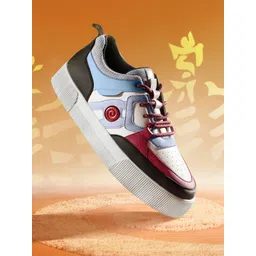 Bewakoof Men White & Black Naruto Color Block Low-Top Sneakers