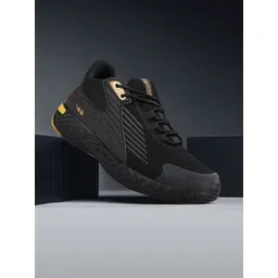 Campus Men Black & Yellow Mesh Running Shoes
