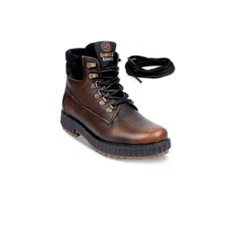 bacca bucci Men Brown Solid Leather High-Top Flat Boots