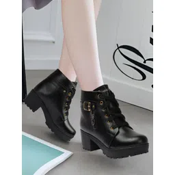 Longwalk Women Black Solid Heeled Casual Boots