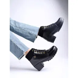 Stylestry Casual Block-Heeled Biker Boots
