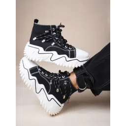 The White Pole Women's Black Ankle High Sneakers