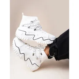 The White Pole Women's White Ankle High Sneakers