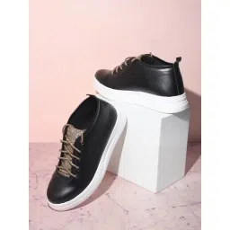 The White Pole Women's Black Casual Sneakers