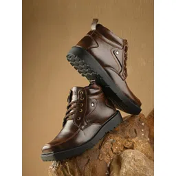 The Roadster Lifestyle Co Men Square Toe Leather Lace-Ups Boots