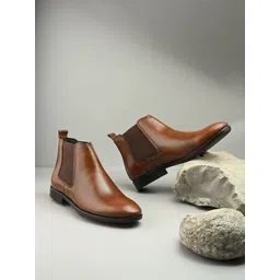 The Roadster Lifestyle Co Men Casual Mid-Top Block-Heeled Chelsea Boots