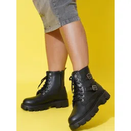 TRYME Women Solid Lace-Ups Block Heel Casual Regular Boots