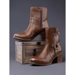 Bxxy Women High Ankle Zipper Boots With Buckle Closure