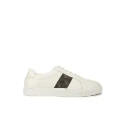 Guess Men's White & Dark Brown Striped Casual Sneakers