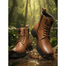 KRAASA Men Blocked-Heeled Ankle Boots