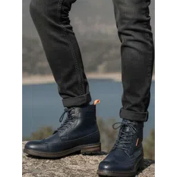 Alberto Torresi Men Leather High-Top Round Toe Lace-Ups Regular Boots