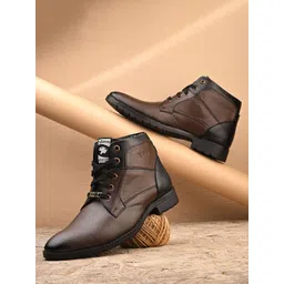 Vellinto Men Textured Mid-Ankle Round Toe Biker Boots