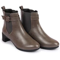 Flared Heel High Ankle Classic Winter Buckle Strap Chelsea Boots For Women