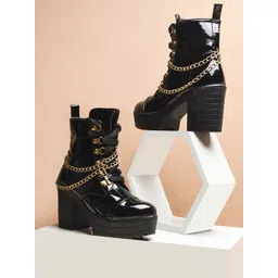 Try Me Women High-Top Casual Block-Heeled Biker Boots