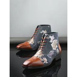 MILLE DOLLARI Men Floral Printed Regular Leather Boots