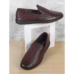 Mochi Men Woven Design Leather Slip-On Sneakers