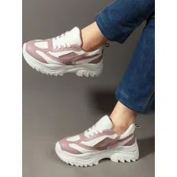 glitchez Women Colourblocked Round Toe Lace-Ups Sneakers