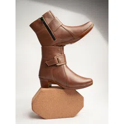 Stylestry Women Casual Block-Heeled Monk Boots