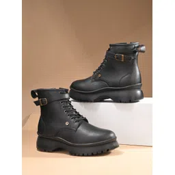 El Paso Women Black Faux Leather Casual Lace Up Boots Boots For Women