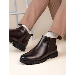 Styli Men Mid Top Faux Leather Chelsea Boots