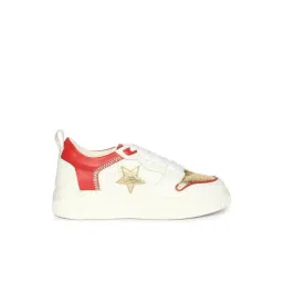 Saint G Whitesta White PU Coated and Red PU Leather Sneakers