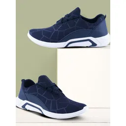 Free Kicks Men Navy Blue Mesh Marking Running Sports Shoes