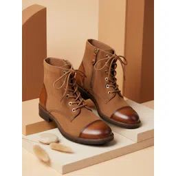 EZOK Women Solid Lace-Up Chelsea Boots