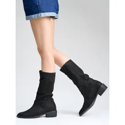 HVNLY BY SHOETOPIA Block-Heeled Pointed Toe High-Top Boots