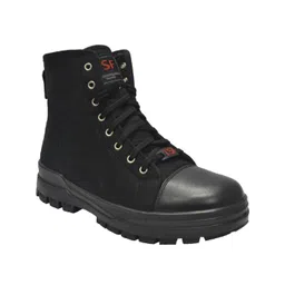 TSF Premium Men Black Solid Round Toe Leather Boots