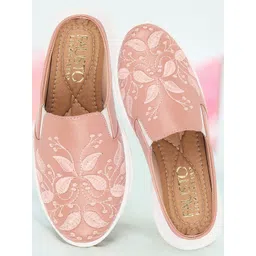 FAUSTO Women Peach-Coloured Textured PU Slip-On Sneakers