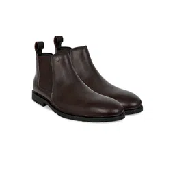 Allen Cooper Men Textured Leather Anti-Skid Block-Heeled Chelsea Boots