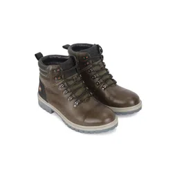 Woodland Men Leather Round Toe Mid-Top Lace-Ups Regular Boots