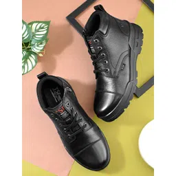 TSF Men Black Leather High-Top Boots