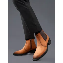 Bxxy Men Square Toe Chelsea Block Heel Boots