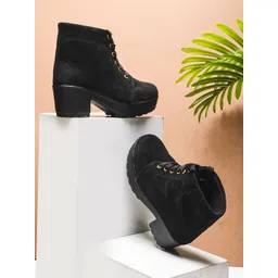 Try Me Women Casual Block-Heeled Biker Boots