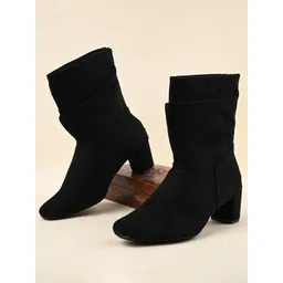 Rocia By Regal Women Black Suede High-Top Block Heeled Boots