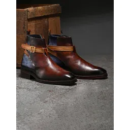 MILLE DOLLARI Men Leather Cavalier Crest Refined Marble Patina Boots