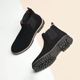 Louis Stitch High Ankle Suede Leather Black Chelsea Boots for Men Boots For Men