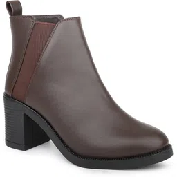Women Brown Block Heel Boots Boots For Women