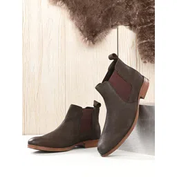 CLOG LONDON Men Coffee Brown Solid Leather Mid-Top Chelsea Boots