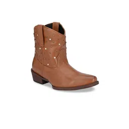 CARLO ROMANO Women Tan Genuine Leather Flat Boots