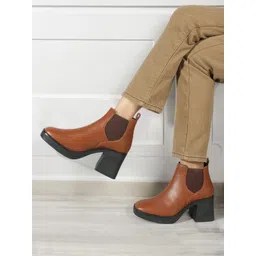 ELLE Women Platform-Heeled Mid-Top Chelsea Boots