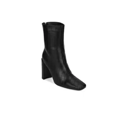 Truffle Collection Black Textured High-Top Block Heeled Boots
