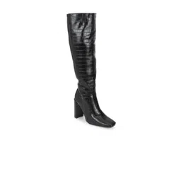 Truffle Collection Black Textured High-Top Block Heeled Boots